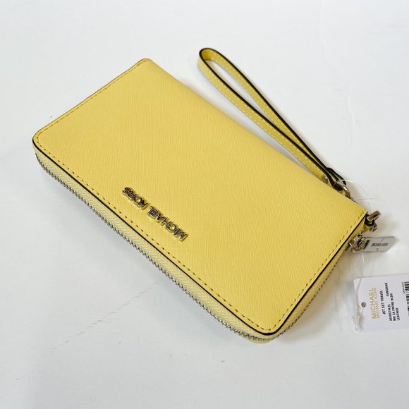 Michael Kors Jet Set Travel MD Zip Around Phone Holder Wristlet Yellow Sunshine - Picture 4 of 10